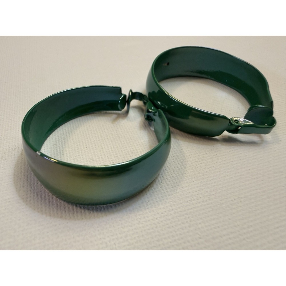 Vintage Green Clip On Hoop Earrings Retro 80s Costume Jewelry Round